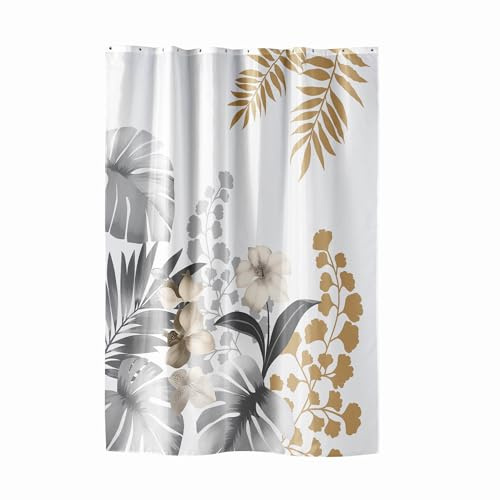 Douceur d'Intérieur Kelly Tenda per Doccia con Ganci, 180 x 200 cm, Poliestere Stampato, Bianco