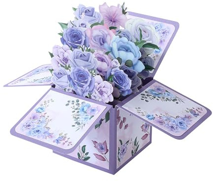 DHWEKU arjeta de Flores Pop-Up – Flor con Mariposa – Tarjeta de felicitación 3D para un cumpleaños, jubilación o como cupón, Tarjeta de regalo emergente con sobre