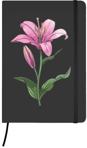 Azeeda A5 'Lilie' Schwarzes Liniertes Notizbuch Gebundenem Buch (NB00068005)