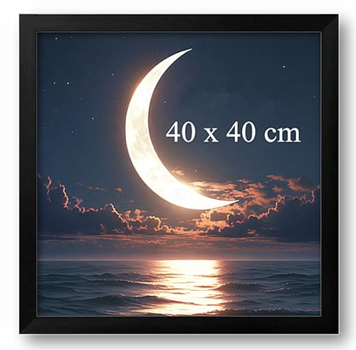 Aeadar Hölzerner Massivholzfotorahmen, schwarzer Holzrahmen mit Plexiglas, für Bilder, Fotos, Ölgemälde und Leinwand im Art-Deco-Stil, 40 x 40 cm (1 Stück)