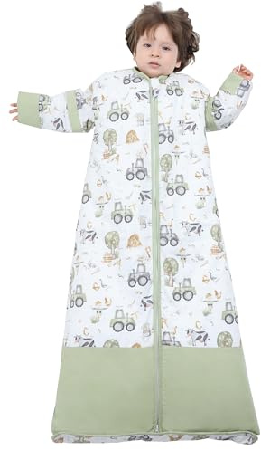Chilsuessy Vinter 2,5 Tog barnsovsäck med avtagbara ärmar baby sovsäck ekologisk bomull året runt sovsäck för pojkar och flickor, 2,5 tog/Happy Farm, L (100–130 cm)