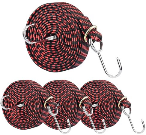 Verstellbar Spanngummi mit Haken, 4 Stück 200cm Flach Gepäckspanner, Expander Spanngurte mit Haken, Expander mit Metallhaken, Extra Stark Gummispanner Gummibänder für Fahrrad Motorrad Camping(Rot)