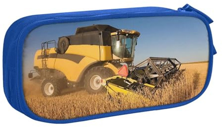 ANABPRMA Bauernhof Traktor Federmäppchen, große Kapazität, doppellagig, Schüler-Stifttasche mit 2 Reißverschluss-Haupttaschen, multifunktionaler Organizer für Schule, Büro, Reisen, blau,