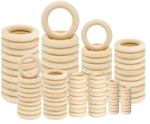 140pcs Holzringe zum Basteln, Natürliche Holz Ringe, Makramee Ringe Makramee Holzringe für Anhänger DIY Schmuckherstellung Zubehör Naturholzreifen 50mm 40mm 30mm 20mm 15mm 1.2mm