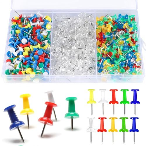 390 Stück Mehrfarbig Reissnägel, Transparente Bunt Pinnwandnadeln Reißnagel mit Plastikbox Reißzwecken Pins Stabil und Wiederverwendbar für DIY Bulletin Board Kork Boards Wandkarten