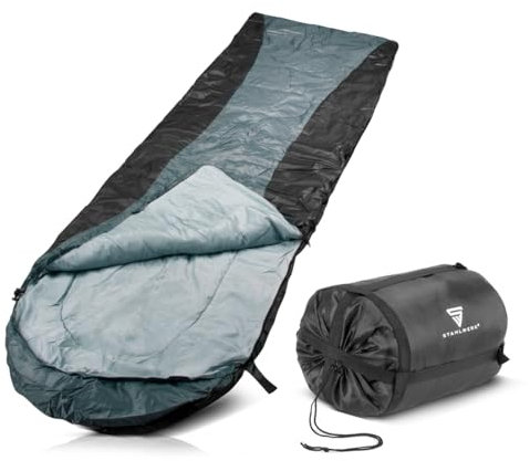 STAHLWERK Schlafsack bis -20°C - 4 Jahreszeiten Outdoorschlafsack, 210 cm lang (180 cm + 30 cm) x 75 cm breit, Campingschlafsack Festival, Mumienschlafsack Camping, Reiseschlafsack Wandern, SB-300ST