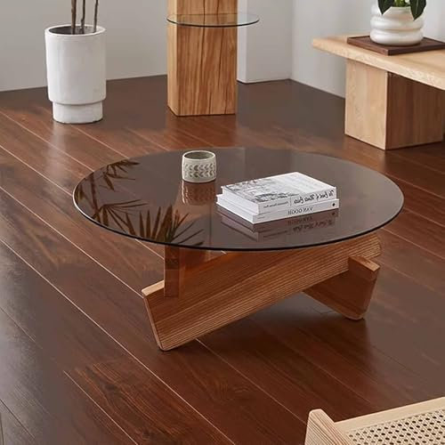 KaBuea Couchtische für Wohnzimmer, Kleiner Couchtisch, runder Glas-Couchtisch aus der Mitte des Jahrhunderts, schwarzer Couchtisch aus Holz, einzigartiger runder Couchtisch, 80 cm