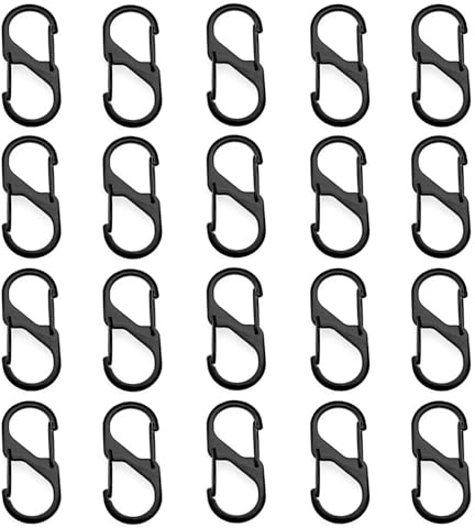 LIURFLNC 20 Stück S Karabiner, Mini Karabiner, 8 Förmiger 2 Öffnungen Karabiner Klein, 30mm Karabinerhaken Klein Doppelkarabiner, Mini Karabinerhaken für Outdoor Camping Zuhause Wandern Schwarz