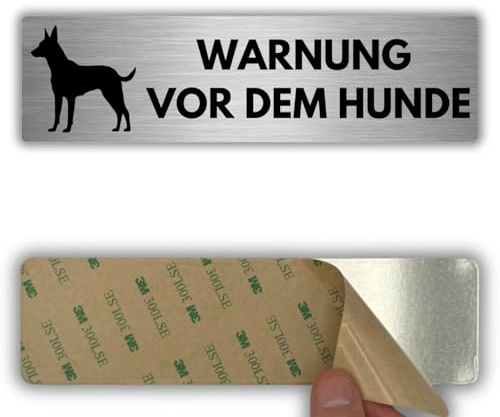 LEIASA | Schild Vorsicht vor dem Hund - 5x18 cm - Aluminium - Hundewarnung | Warnschild Wachhund, Aufkleber Achtung Hund, Türschild Hundegefahr, Hinweisschild Freilaufende Hunde, Gefahr Hundebiss
