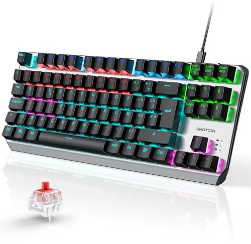 OMOTON Clavier Gamer Mécanique Filaire USB, 80% TKL Clavier Gaming Mecanique Rétroéclairé avec Switch Rouge, Anti-Ghosting, AZERTY Français pour PC/Windows