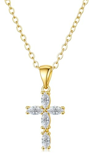 Turandoss Gold Cross Necklace for Women - Dainty 14K Gold Plated Cubic Zirconia Cross Pendant Necklace Christian Gifts for Women