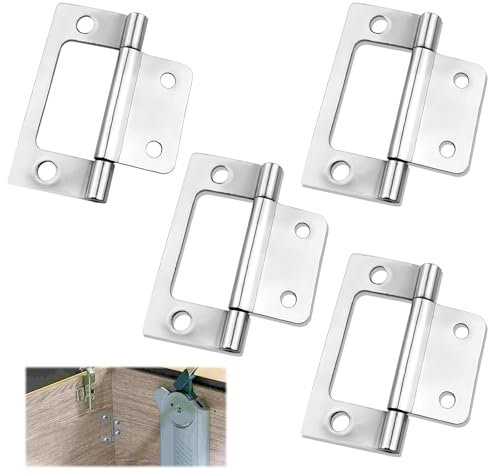 4pcs Flush Hinges, 2 Inch Silver Flush Hinges for 18mm MDF, Stainless Steel Flush Door Hinges Perfect for Cabinets Cupboards Shed Doors DIY Wood Projects and Furniture Fittings