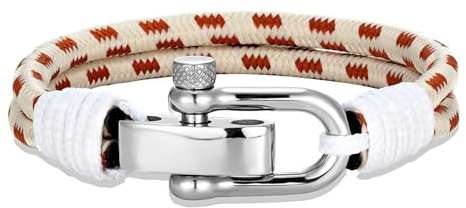 Double Strand Rope with Stainless Steel Shackle Clasp Wrap Bangle Unique Gift for Men(19-20CM_White)