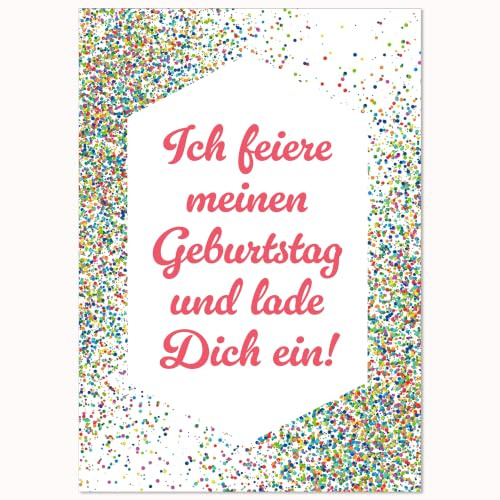 Edition Colibri Geburtstags Einladungskarte A6, 10 Stück buntes Konfetti Design für den Kindergeburtstag, hochwertiges Karten-Set mit Rückseite zum Beschreibenes Konfetti-Design