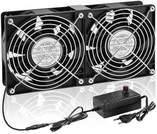 Joycabin 2 x 120mm Lüfter, Großer Luftstrom Kühlung Lüfter mit Geschwindigkeitsregler, 100V-240V Betriebener AC Axiallüfter Dual kugellager, 6000 U/mi Gehäuselüfter für PC,Server,Schrank,Gewächshaus