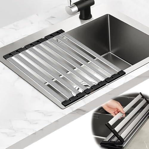 Escurreplatos Sobre Fregadero, Escurridor Fregadero Plegable y Extraíble Escurridor de Platos Escurreplatos Acero Inoxidable Verduras Escurre Platos (55CM×32,5CM)