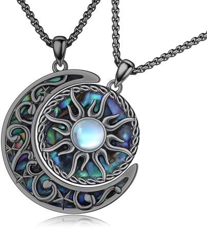 REDSUN Yin Yang Chaîne en argent sterling 925 avec pendentif soleil lune argent/or/noir Chaîne de partenaires Collier de Tai Chi celtique Collier Soleil Abalone Pendentif Yin Yang Bijoux Cadeau pour