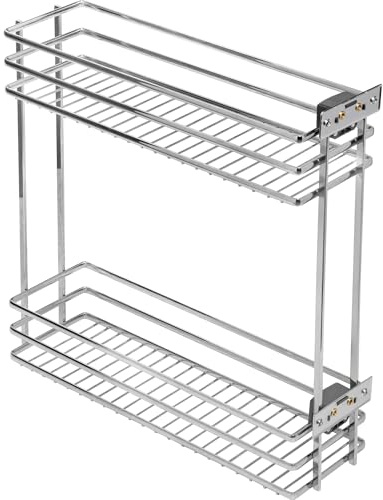 GTV Auszugskorb MOVIX für 200 mm Unterschrank, 2 Etagen, 15 kg Tragkraft, Seitenmontage, inkl. 4 Trennwänden, Apothekerschrank Auszug für Küche, verchromt