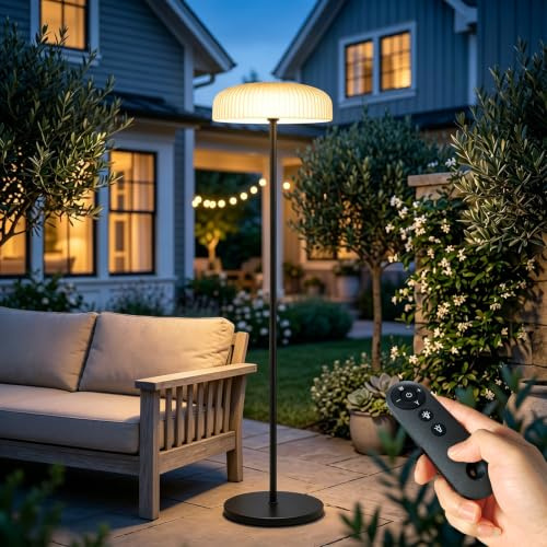 AGOTD Solar Stehlampe für Außen, 80 LEDs, 4000mAh Akku, 10 Helligkeitsstufen, 2 Farbtemperaturen, Fernbedienung, IP65, Solar+USB-C