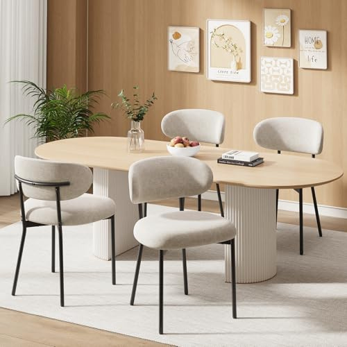MALOL Gepolsterte Esszimmerstühle 4er Set – Moderner Stoff, Gebogene Rückenlehne, gepolsterter Sitz, stabile Metallbeine – Design-Stühle für Küche, Esszimmer, Wohnzimmer – Kamel