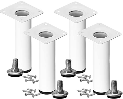 Stahlia Möbelfüße verstellbar (4er Set) Weiß 18cm Höhe belastbar bis 50kg Sofafüße Schrankfüße Möbelbeine höhenverstellbare Füße Metallbeine