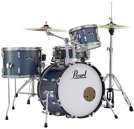 Pearl Roadshow Drum Set 4-Piece Complete Kit with Cymbals and Stands, Aqua Blue Glitter (RS584C/C703)