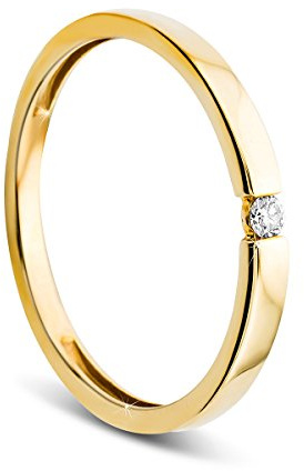OROVI Anillo de compromiso para mujer, oro amarillo 375 de 9 quilates, anillo de oro con diamante natural en engaste, anillo de oro hipoalergénico para mujer, joyas de oro, incluye caja de regalo, Oro