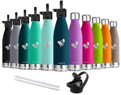AORIN Vacuum Insulated Stainless Steel Water Bottle - 500ml - 24 hrs Cooling & 12 hrs Keep Warm - BPA Free - Mental Water Bottle for Work, Gym, Travel, Sports