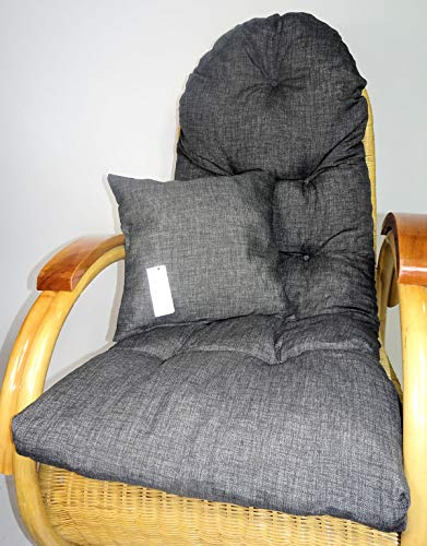 Rattani Auflage/Polster für Schaukelstuhl, Liegestuhl, Ersatzpolster Gr. 130 x 50 x 12 cm + Zierkissen .Nuevo Loneta anthrazit - Made in EU