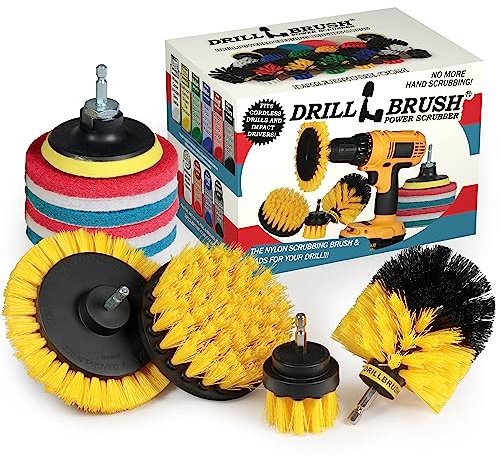Drillbrush Rotary Brush Kit - Drill Brush Scrub Pads - Shower Scrubbing Brushes for Cordless Drill - Tile Cleaner Drill Attachment Commercial Scouring Pad Cleaning Kit - All Purpose Bathroom Scrubbers