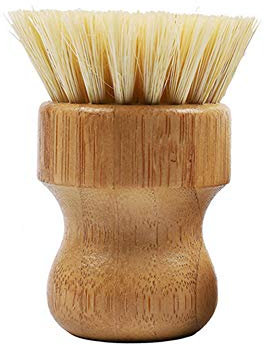 1 x Reinigungsbürste aus Bambus, runde Mini-Handflächen-Reinigungsbürste zum Waschen Ihrer Gusseisen-Töpfe, Pfannen, Küche, Spüle, Badezimmer, Haushalt, Reinigung von Wasserflasche.