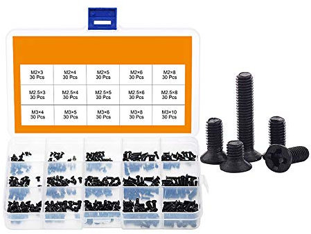 Bestgle 450 Piezas Juego de Tornillos Phillips con Cabeza Avellanada y Botón, M2 M2.5 M3, Acero Inoxidable Negro, para Computadoras Portátiles y Equipos Eléctricos