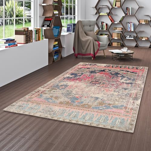 Designer Teppich Vintage Zoe Orient Klassik Blau Pink Verlauf in 5 Größen