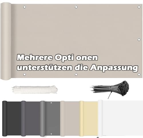 ROBAG Balkon Sichtschutz Taupe, Sichtschutz Balkon, Balkonverkleidung sichtschutz Wetterfest und UV-Schutz, Blickdichte 100% Privatsphäre mit Kabelbinder und Kordel, für den Gartenzaun oder Balkon