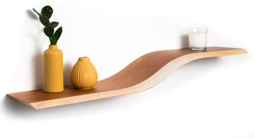 EWART WOODS Estante flotante de pared curvado de madera colgante geométrico estantería de madera moderna estantería de madera muebles hechos a mano (cereza, 95 cm)