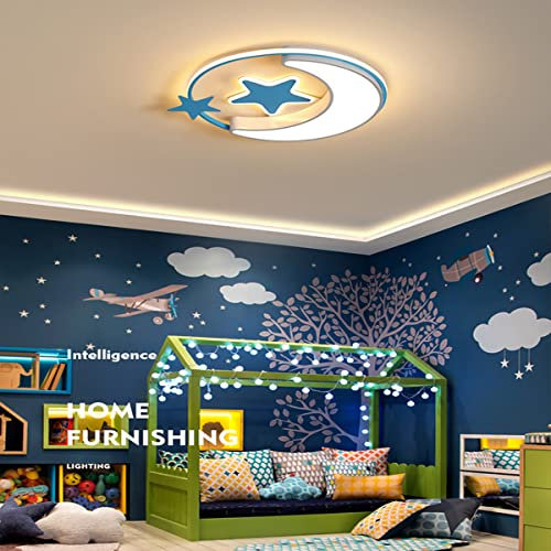 BININBOX Kinderlampe LED Deckenleuchte Sterne Mond Hangend Deckenlampe Moderne Mädchen Jungen Schlafzimmerlampe Babyzimmer Kinderzimmer Wohnzimmer Deckenleuchten (Blau 60cm, Stufenlos dimmen)