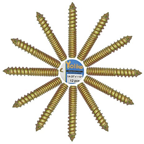 Yoliko 12 Pack 1/4-20 x 1-1/2 Inch Hanger Bolts 1/4-20 Double Headed Bolts 1/4 Wood Dowel Screw Self-Tapping Screw Hanger Bolts for Furniture Screws Double Screw Threaded Rods Bolt 37mm Length