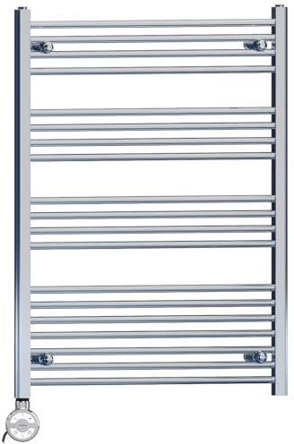 Myhomeware 700mm Wide Chrome Electric Bathroom Heated Towel Rail Thermostatic Warmer Radiator Precise Control (700 x 1000 mm (BTU: 1400))
