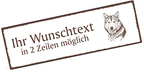 Türschild Wolf Kopf Namensschild personalisiert mit Gravur- 150mm x 50mm - selbstklebend