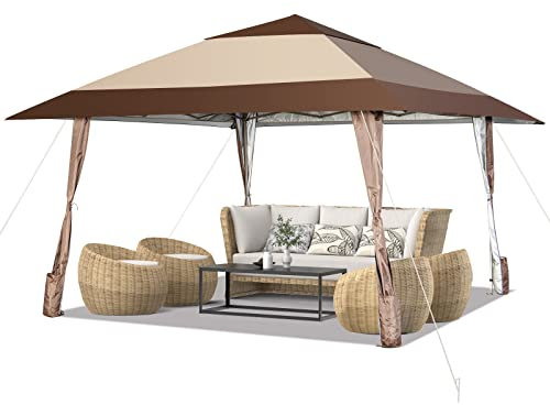 COSTWAY Faltpavillon 4x4m, Pop Up Pavillon mit Rollen & Tragetasche, wasserdicht, UV-Schutz 50+, Partyzelt Gartenpavillon für Garten Party Hochzeit und Festival