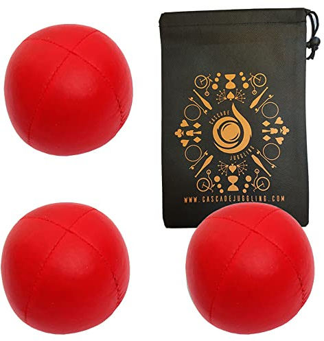 3 x Pro 76 g Cascade Mini Jonglierbälle – kleine Größe Qualität Thud Jonglierbälle & Tasche – Set mit 3 Jonglierbällen (rot)