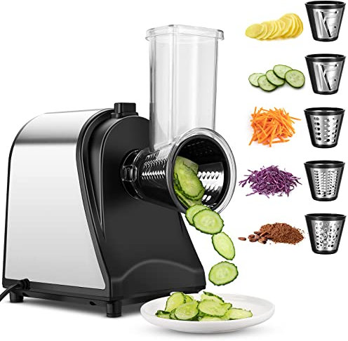 COOCHEER 250W Râpe Électrique 5 en 1, Inox