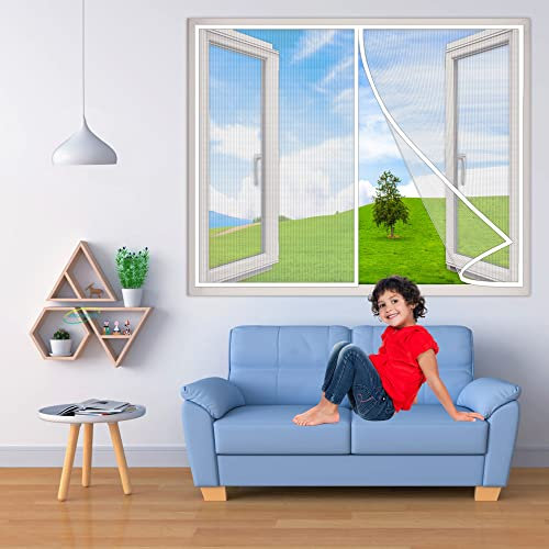 Fliegengitter Fenster, 160x125 cm Insektenschutz Magnet Fliegenvorhang, Auto Schließen, magnetische Adsorption, für BalkonFenster KellerFenster Patio- Weiß H