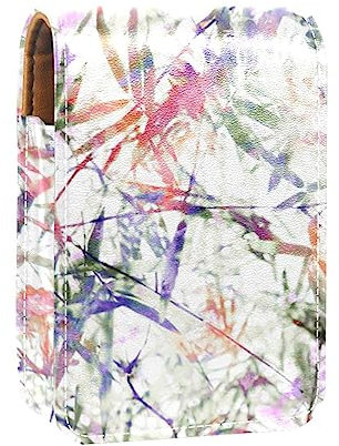 Women’s PU Leather Makeup Lipstick Case, Lipstick Case Holder with Mirror Cute Portable Makeup Travel Cases for Purse Lipstick Holder, Psyche Tie-Dye Bamboo Pink Plant