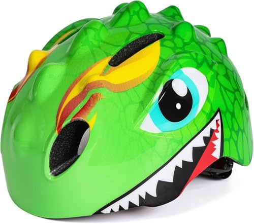 Kinder Fahrradhelm mit LED Licht | Leicht Jethelme für Kinder | Niedliche Cartoon Dino 3D Kinderhelm zu Radsport Skateboading Scooter | Atmungsaktive Roller Helm für Jungen Mädchen ab 3 Jahre-Grün