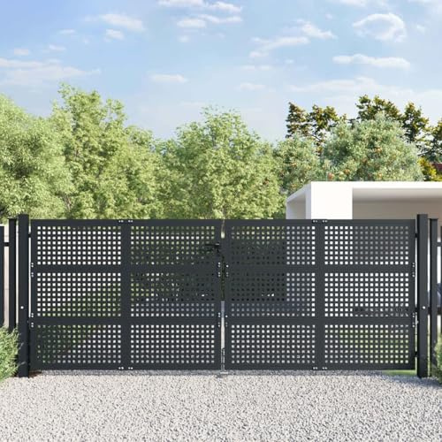 Homgoday Stahl Gartentor Anthrazit 400x175 cm Sicherheitsschloss für Garten, Innenhof oder Terrasse Model154573