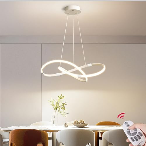 Dimmable Salle a Manger Luminaire LED Salon Lampe Suspendue Moderne LED Suspension Design Lustre L54CM Hauteur Réglable Cuisine Luminaire Suspendu Pour Table à Manger Bureau bar Lumière (Blanc)
