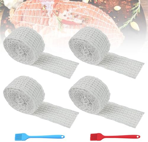 cersaty® 4 rotoli di rete a rate, rete a 16 fori, rete elastica per arrosti, arrosti, cottura e prosciutto con 2 pennelli da forno