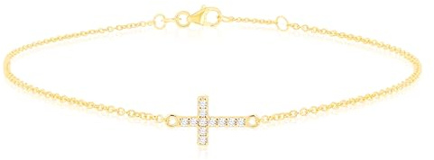 CARISSIMA Damen 9 Karat Gelbgold, Mini-Kreuz, 8,8 mm x 6,5 mm, mit rundem, weißem Zirkonia, verstellbarer Schmuck, Cubic Zirkonia, Zirkonia