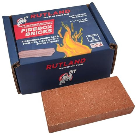 Rutland - Ladrillos refractarios para chimeneas y Estufas de leña, Color Rojo, Caja de 6